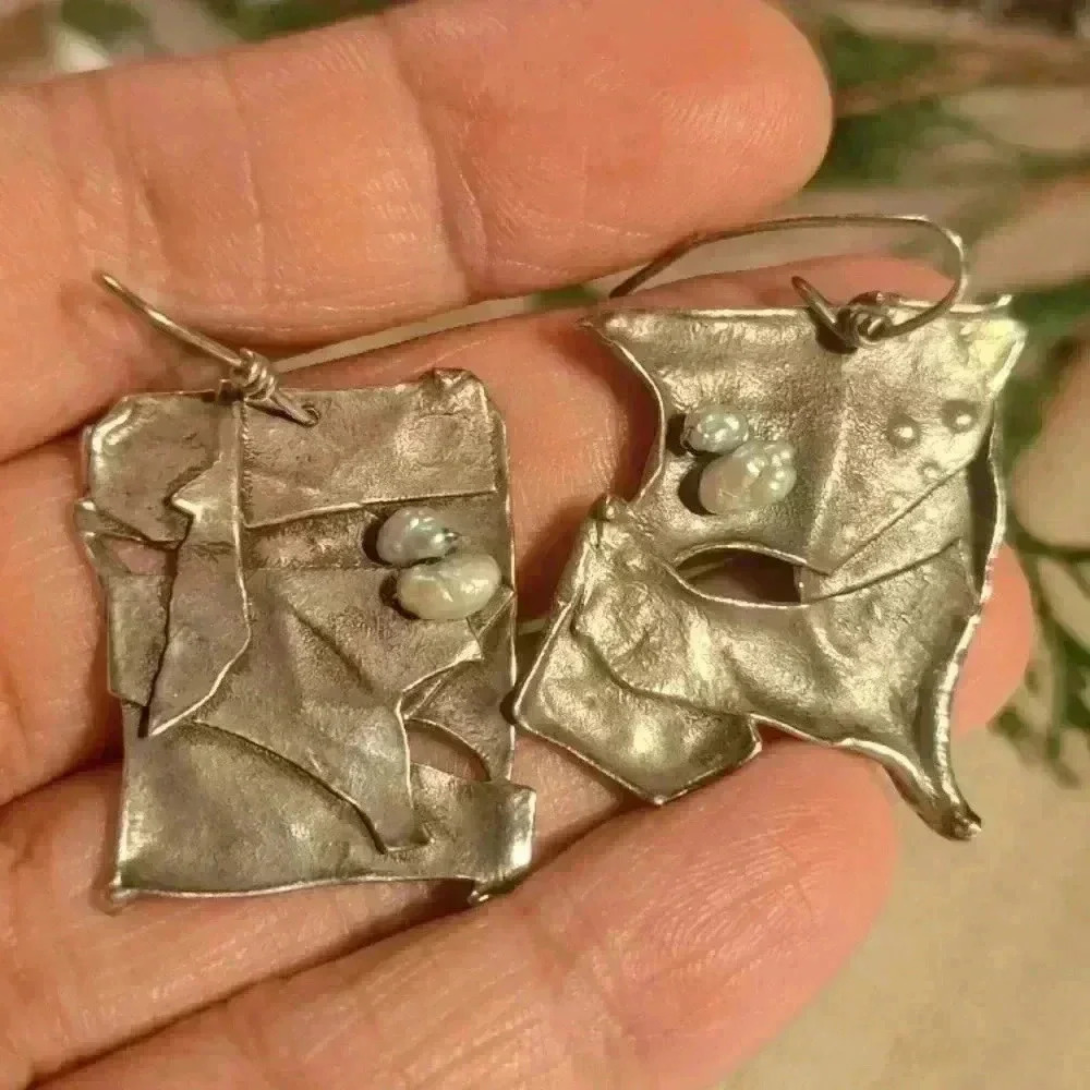 925 sterling Silver Handcrafted Earrings  with Abstract Artisan Design